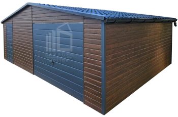 Blechgarage 7,5x6m - Schwingtor - Tür - 2x PVC Kippfenster - Holzoptik - Metalldachziegel - Dachrinnen - Satteldach | ID788 |