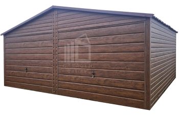 Blechgarage 6x5,8m - 2x Schwingtor - Metalldachziegel - Holzoptik - Satteldach ID787