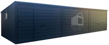 Blechgarage 9x5,5m - 3x Schwingtor - Tür - PVC Kippfenster - Anthrazit - Flachdach | GP600 |
