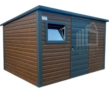 Gartenhaus – Gartenschuppen 3,5×2,5m – PVC Kippfenster – Tür – Holzoptik – Anthrazit – Flachdach | ID779 |