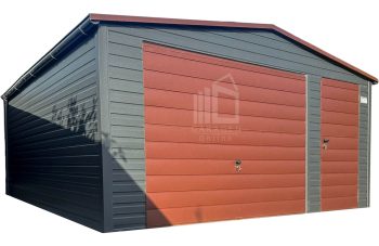 Blechgarage 5,5x6m  Schwingtor - Tür - Dunkles Braun - anthrazit - Dachrinnen - Satteldach ID772