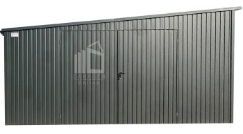 Blechgarage 6x3m Zweiflügeliges Tor - anthrazit - Dach mit Neigung nach links ID765