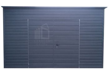 Blechgarage 4x5m - Zweiflügeliges Tor - 2x PVC Kippfenster - Anthrazit - Dachrinnen - Flachdach ID759