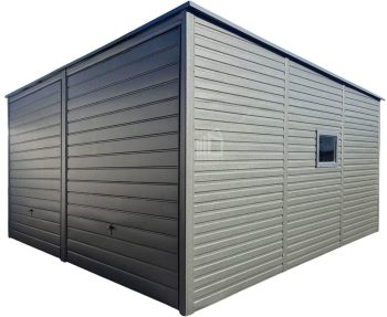 Blechgarage 6x6m - 2x Schwingtor - Tür - PVC Kippfenster - Anthrazit - Flachdach GP594