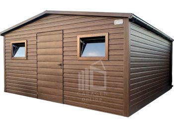 Gartenhaus - Gartenschuppen 5x4m - Tür - 2x PVC Kippfenster - Dunkles Walnussholz - Holzoptik - Dachrinnen - Satteldach ID690