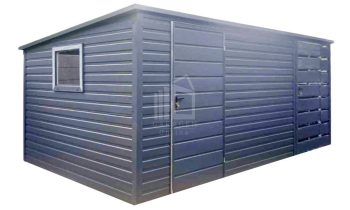 Gartenhaus - Gartenschuppen 4x2,5m + Überdachung 1,5m - 2x Tür - PVC Kippfenster - Anthrazit - Flachdach GP435