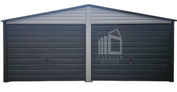 Blechgarage 6x6m - 2x Schwingtor - Silber - Satteldach GP593