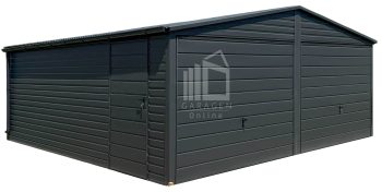 Blechgarage 6x6m - 2x Schwingtor - Tür - Anthrazit - Dachrinnen - Satteldach | GP595 |