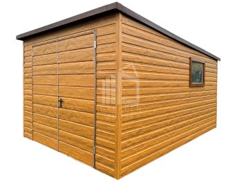 Gartenhaus 4x3m PVC Kippfenster Zweiflügeliges Tor Holzoptik Flachdach ID440