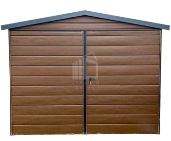 Blechgarage 3x6m Zweiflügeliges Tor PVC Kippfenster Anthrazit Holzoptik Satteldach GP250