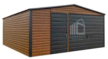 Blechgarage 5x6m - Schwingtor - Tür - Anthrazit - Holzoptik Satteldach GP591