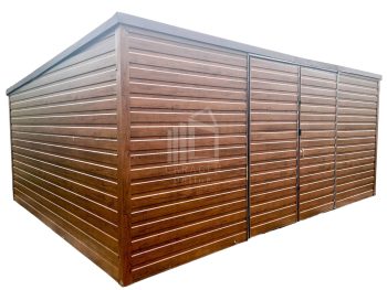 Blechgarage 6x4m - Zweiflügeliges Tor + PVC Kippfenster-Holzoptik-Pultdach GP125