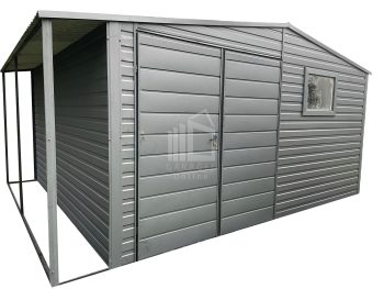 Gartenhaus 4x4m + Überdachung Tür 2xPVC Kippfenster - Satteldach GP236