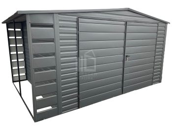 Gartenhaus 4x3m + Überdachung - Zweiflügeliges Tor - Satteldach - Anthrazit | GP238 |