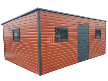 Gartenhaus 5,5x3m Tür + Anthrazit + 3x PVC Kippfenster - Braun - Pultdach GP94