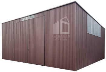 Blechhalle - Lager 9x8m Zweiflügeliges Tor - dunkelbraun - Flachdach GP587