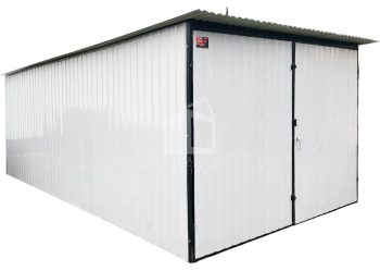 Blechgarage 3x5m - Zweiflügeliges Tor -  Weiß - Pultdach - GP102