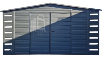 Gartenhaus - Gartenschuppen 3x3m + Überdachung - Zweiflügeliges Tor - Anthrazit - Satteldach GP588