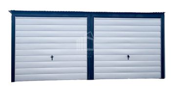 Blechgarage 6x6m 2x Schwingtor Anthrazit Silber Flachdach GP257