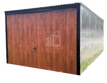 Blechgarage 3x5m - Schwingtor  -  Verzinkt  + Dunkles Walnussholz - Pultdach  GP104