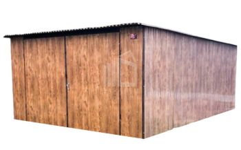 Blechgarage 4x6m - Zweiflügeliges Tor - Holzoptik - Pultdach  GP110