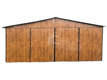 Blechgarage 6x6m Zweiflügeliges Tor - Holzoptik - Satteldach - GP115