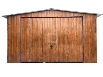 Blechgarage 4x8m Schwingtor - Tür - PVC Kippfenster - Helles Walnussholz - Holzoptik - Satteldach GP148