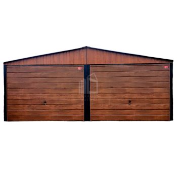 Blechgarage 6x7m - 2x Schwingtor - Holzoptik - Satteldach GP150