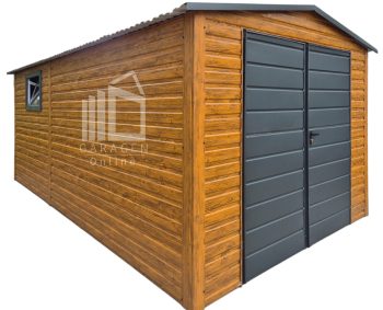 Blechgarage 3x5m - Schwingtor - PVC Kippfenster - Holzoptik - Satteldach GP580