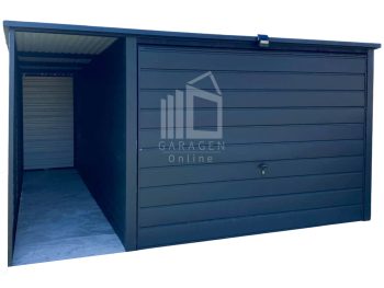 Blechgarage 3x4,5m + Überdachung 1m - Schwingtor - Anthrazit - Flachdach GP579