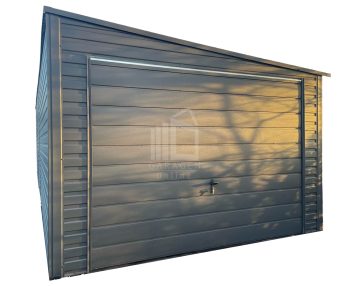 Blechgarage 3,5x8m - Schwingtor - 2x PVC Kippfenster - Dach mit Neigung nach rechts GP274