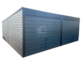 Blechgarage 6x6m - 2x Schwingtor - Anthrazit - Flachdach GP279