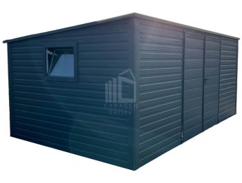 Gartenhaus - Schuppen 5,5x3m - Zweiflügeliges Tor - PVC Kippfenster - Anthrazit - Flachdach GP344