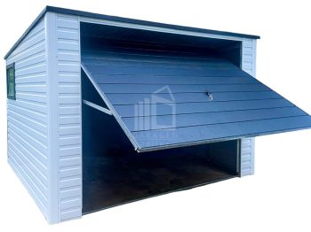 Gartenhaus - Schuppen - Blechgarage 3,5x3,5m - Schwingtor - PVC Kippfenster - Weiß - Anthrazit - Flachdach GP364