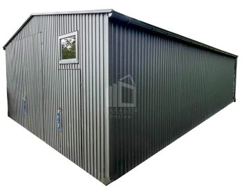 Blechhalle - Blechgarage 7x10m Zweiflügeliges Tor - Tür - PVC Kippfenster - Anthrazit - Dachrinnen - Satteldach GP382