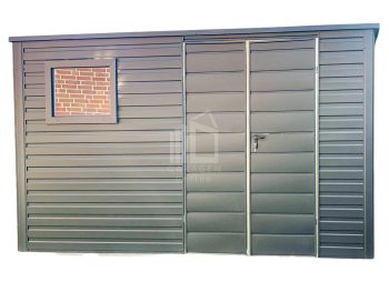 Gartenhaus - Schuppen 4,5x4m Zweiflügeliges Tor - Zweiflügeliges Tor - Verzinkte Konstruktion - 2x PVC Kippfenster - Anthrazit - Flachdach GP384