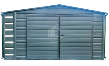 Gartenhaus - Schuppen 4x2,5m + Überdachung 0,5m - Zweiflügeliges Tor - Anthrazit - Flachdach  GP385