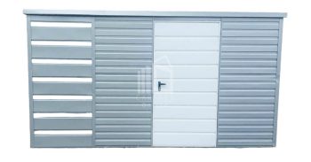 Gartenhaus - Schuppen 3x3m + Überdachung 1m - PVC Kippfenster - Tür - Verzinkte Konstruktion - silber - Flachdach ID530