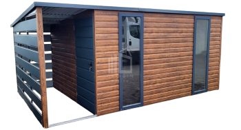 Gartenhaus Schuppen 4x2,5 + Überdachung Zweiflügeliges Tor Tür Anthrazit Flachdach ID535