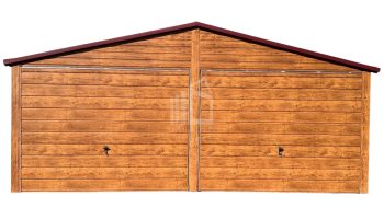 Blechgarage 6x6m -2x Schwingtor - 2x PVC Kippfenster - Helles Walnussholz - verzinkte Konstruktion - Holzoptik - Satteldach ID552