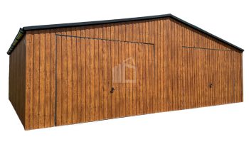 Blechgarage 8x6m - 2x Schwingtor - Tür - Helles Walnussholz - Holzoptik - verzinkte Konstruktion - Dachrinnen - Satteldach ID553