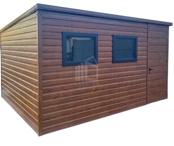 Gartenhaus - Gartenschuppen 4x3m - Tür - 2x PVC Kippfenster - Helles Walnussholz - Holzoptik  - Flachdach ID555