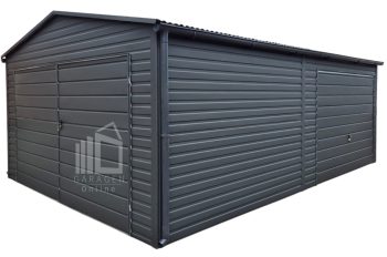 Blechgarage 4,5x6,5m - Schwingtor - Zweiflügeliges Tor - Anthrazit - Dachrinnen - Satteldach GP573