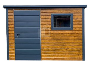 Gartenhaus - Gartenschuppen 2,5x2m - Tür - PVC Kippfenster - Helles Walnussholz - Holzoptik - Anthrazit - Flachdach ID561