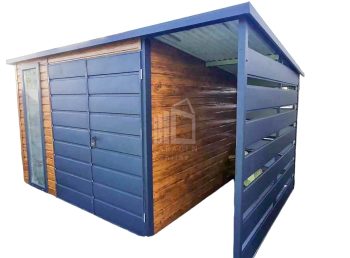 Gartenhaus - Gartenschuppen 3x2,5m + Überdachung 1m - Zweiflügeliges Tor - PVC Kippfenster - Helles Walnussholz - Holzoptik - Anthrazit ID609