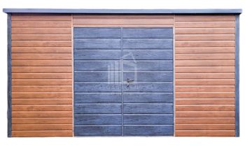 Gartenhaus - Gartenschuppen 4x2,5 - Zweiflügeliges Tor - Norwegische Kiefer - Helles Walnussholz - Holzoptik - Flachdach | ID610 |