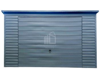 Blechgarage 4x6m - Schwingtor - Tür - PVC Kippfenster - Dachrinnen - Anthrazit - Flachdach ID613