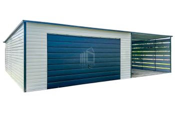 Blechgarage 4x6m + Überdachung 4m - Schwingtor - Tür - Anthrazit - Weiß - Flachdach | ID614 |