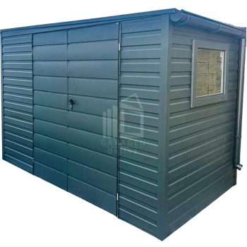 Gartenhaus - Gartenschuppen 4x1,5m - Zweiflügeliges Tor - Anthrazit - Dachrinnen - PVC Kippfenster - Flachdach ID615