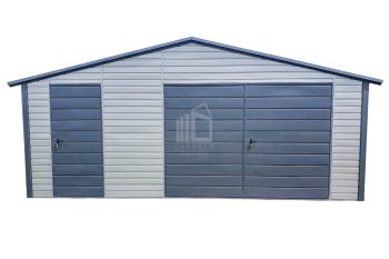 Blechgarage 7x6m - Schwingtor - Tür - PVC Kippfenster - Anthrazit - Silber - Dachrinnen - Satteldach ID625